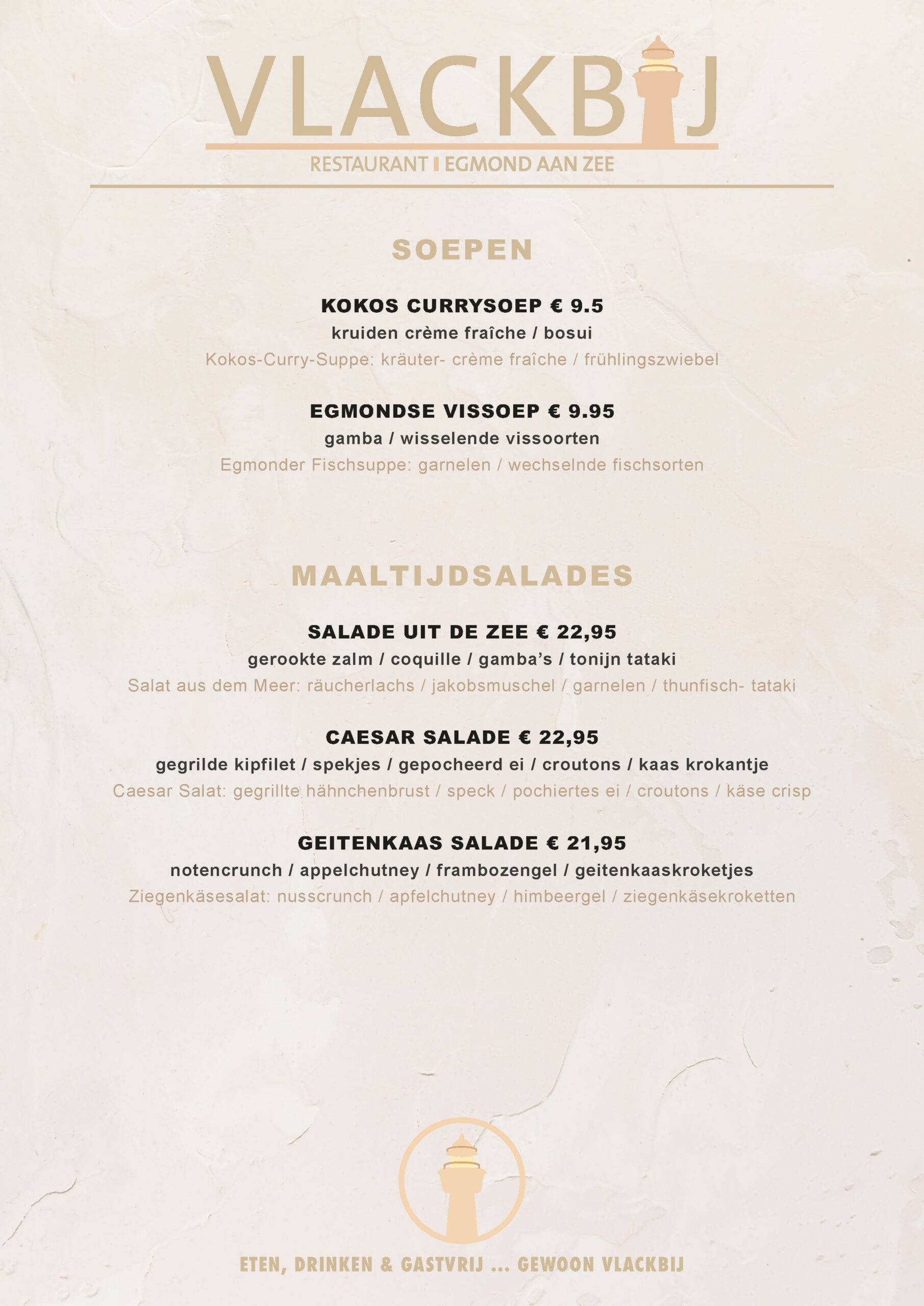 Menukaart restaurant Egmond aan Zee