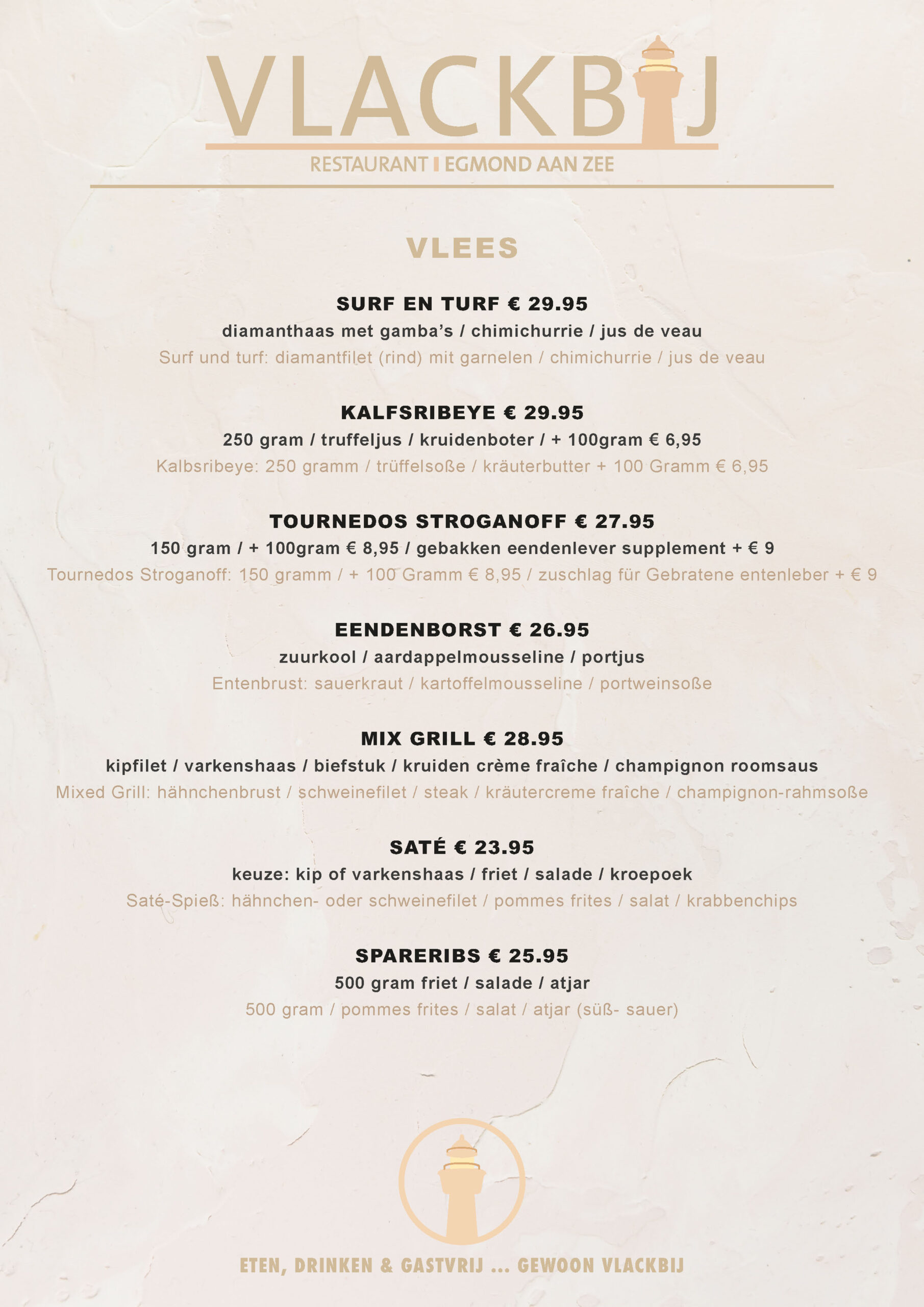 Menukaart restaurant Egmond aan Zee